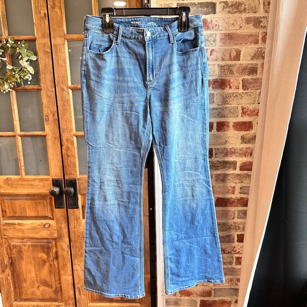 Old Navy Wow Flare Jeans Women Blue High Rise Stretch Denim Retro 70s Classic 12